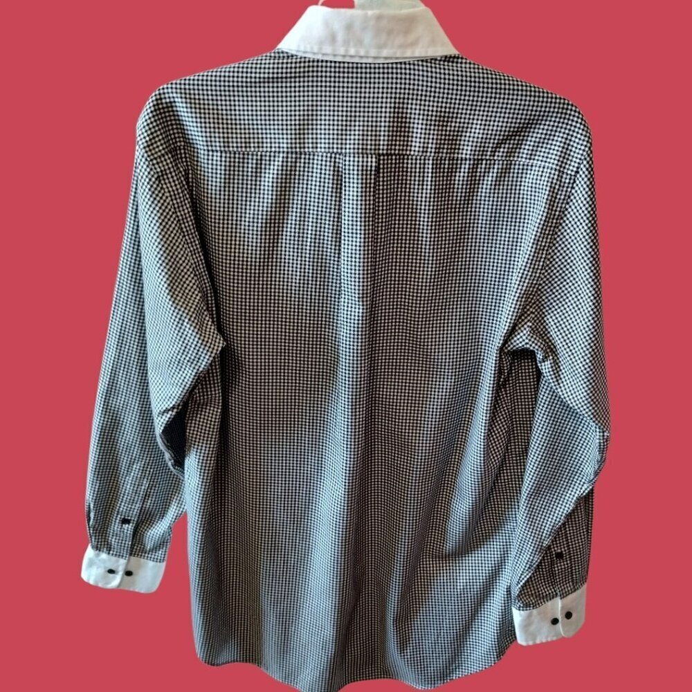 Uniqlo Fine Cloth Gingham Long-Sleeve Men Shirt 100% Cotton Black/White Large - Picture 2 of 11